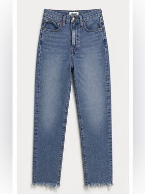 Madewell Perfect Vintage Jeans Size 27 HighRise Straight Leg Raw Hem Medium Wash